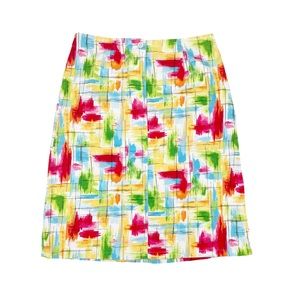 Talbots Stretch Vintage Colorful Brushstroke Knee Length Pencil Skirt Size 6